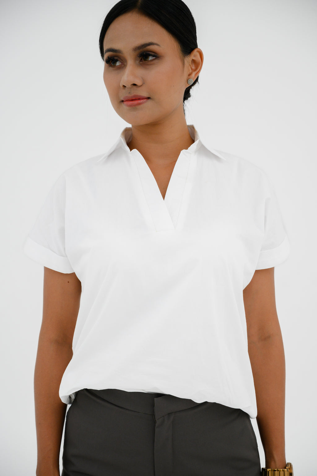 Atasan FML Mandarin V-neck Lengan Pendek 2 PR