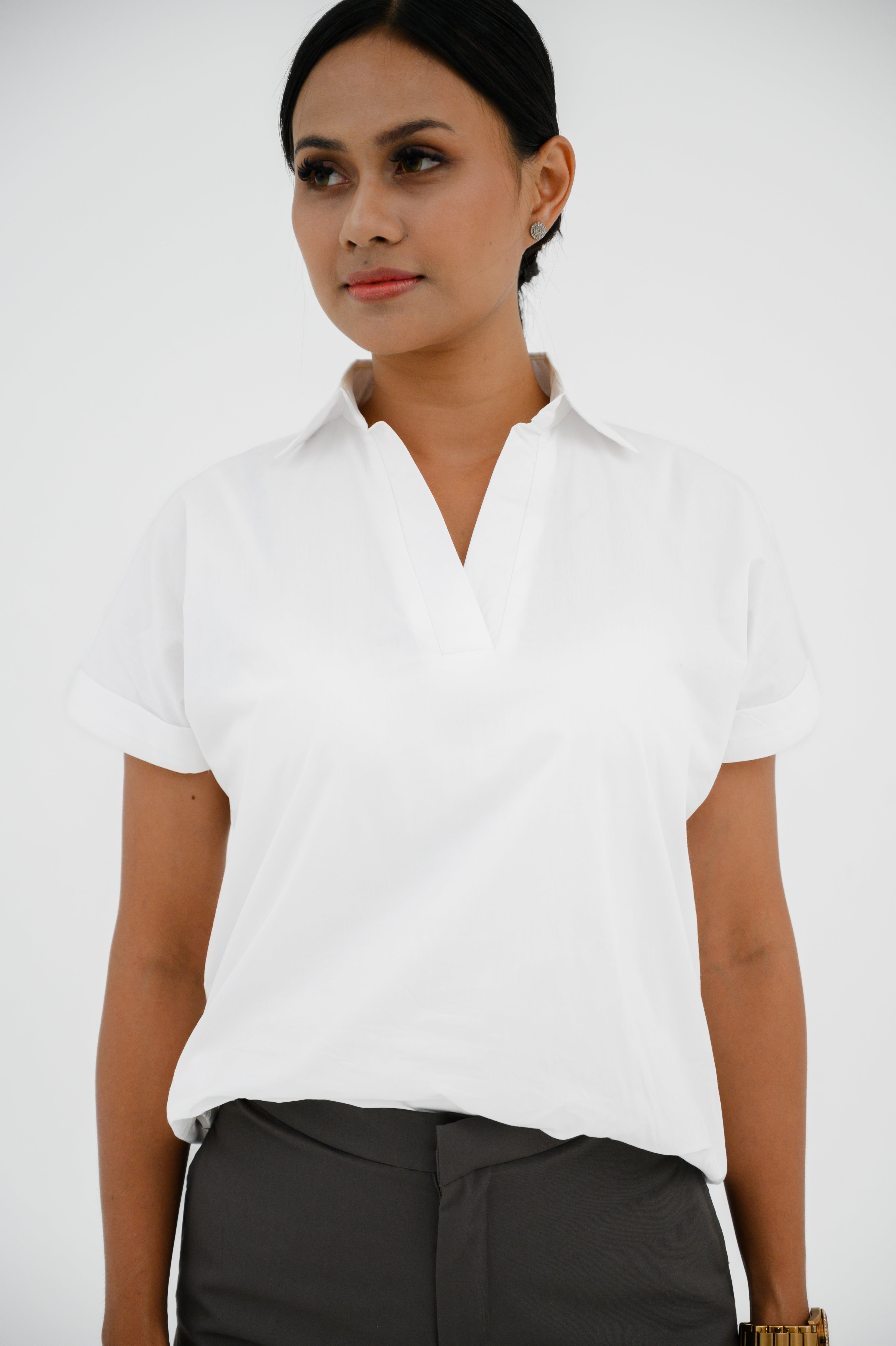 Atasan FML Mandarin V-neck Lengan Pendek 2 PR