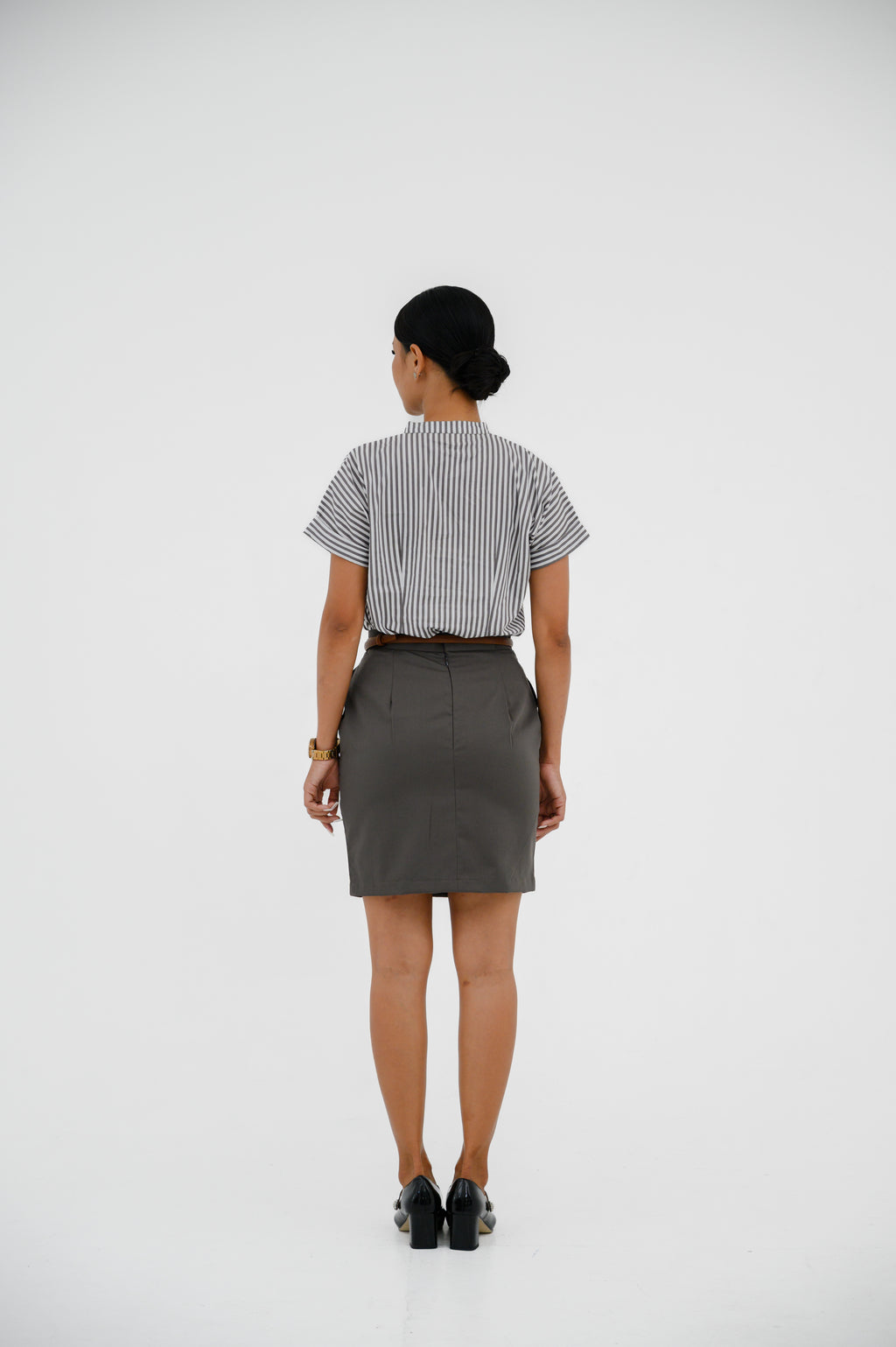 Atasan FML Mandarin V-Neck Lengan Pendek 2 PR - Bergaris