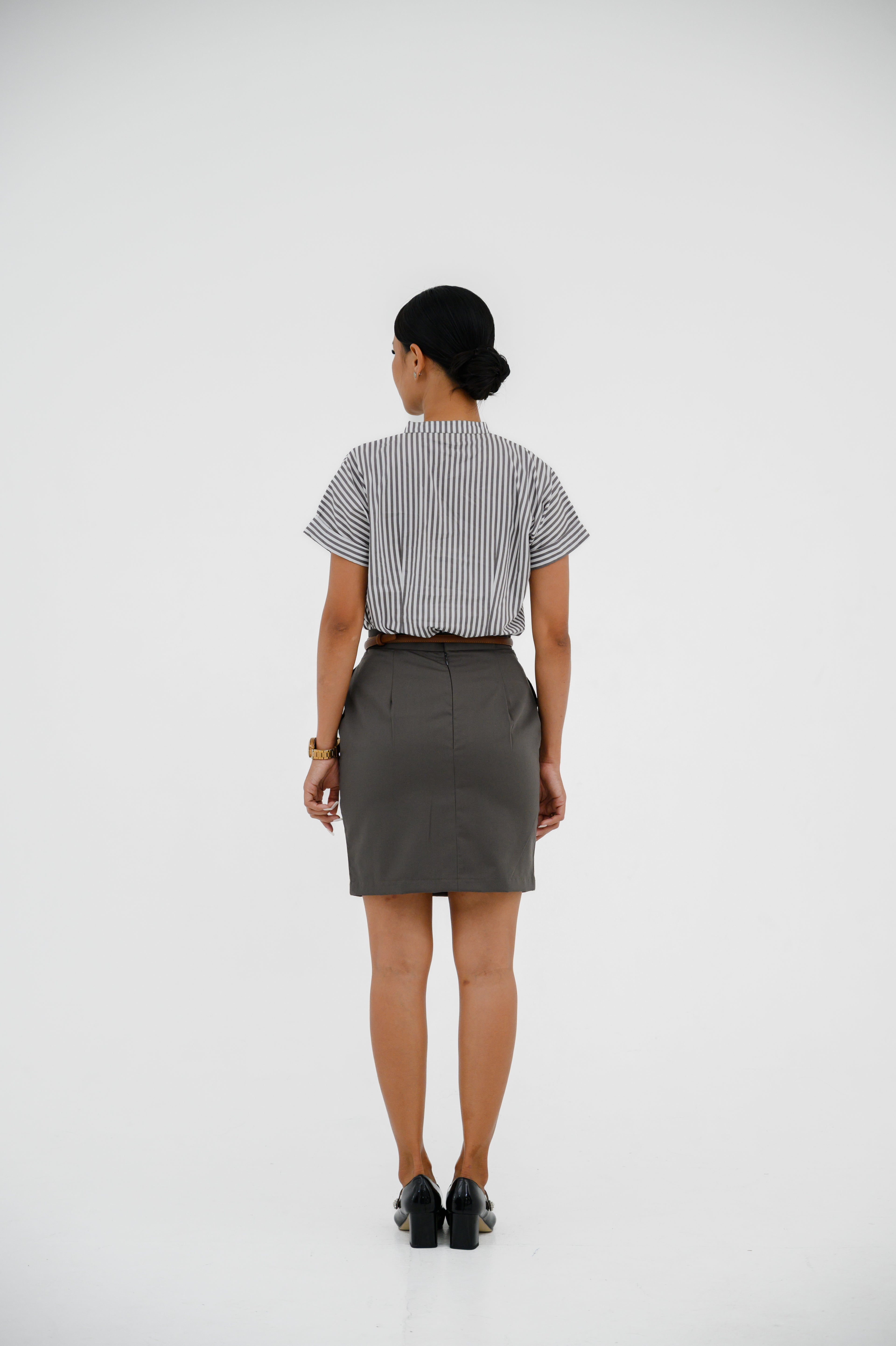 Atasan FML Mandarin V-Neck Lengan Pendek 2 PR - Bergaris