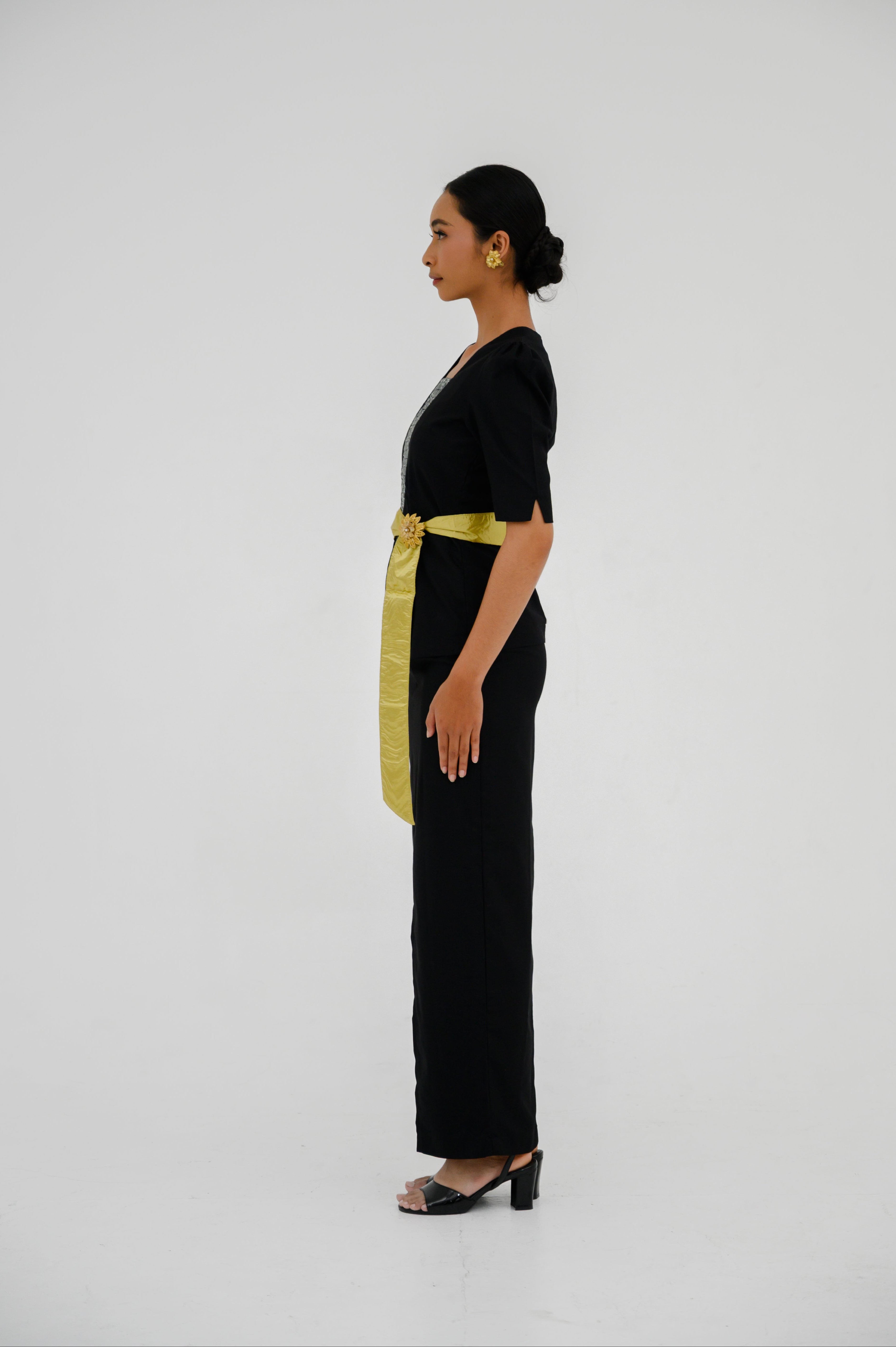 Atasan FML Kebaya Kutubaru E/S Campuran Kain 2 PR - Hitam