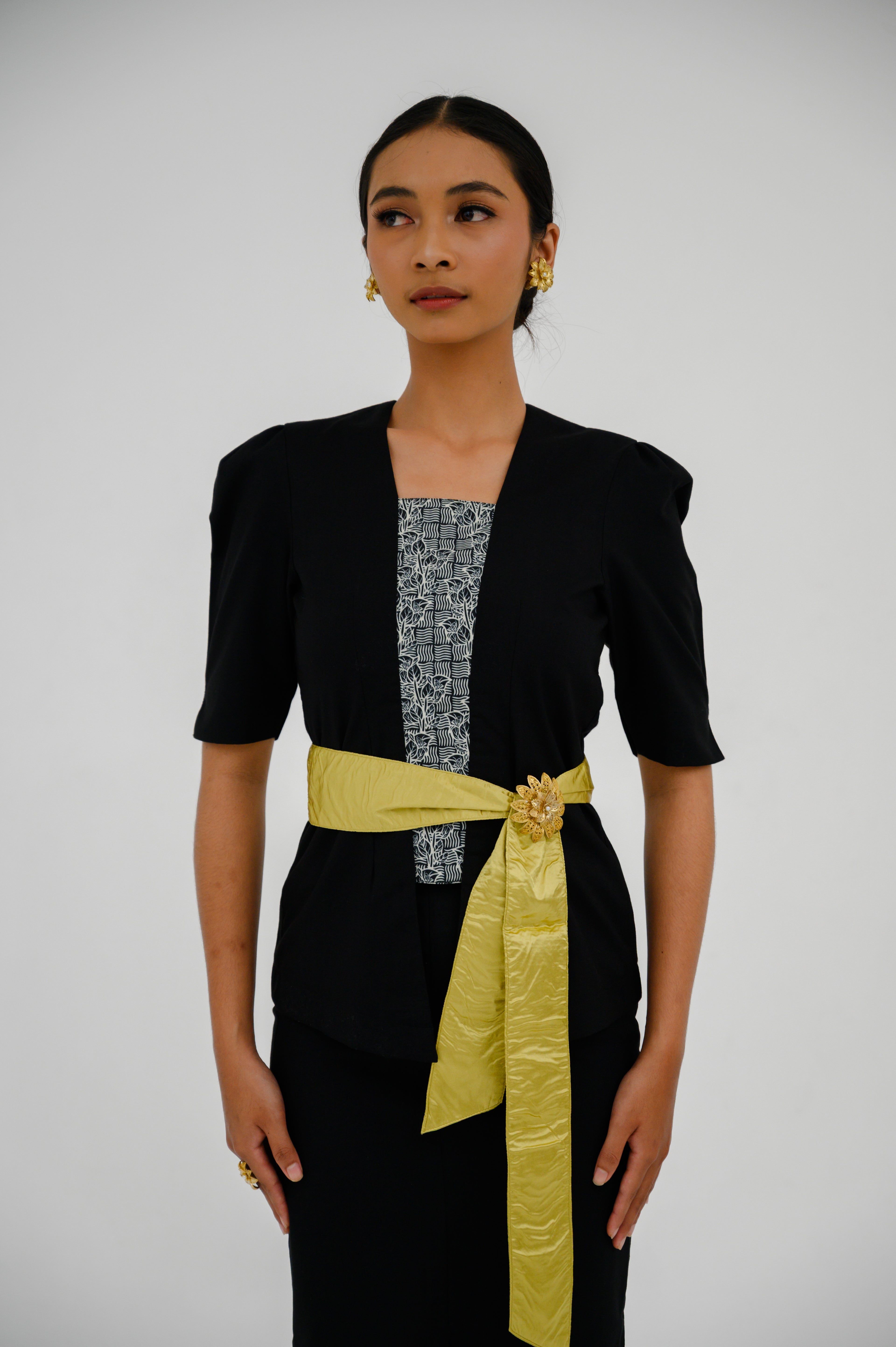 Atasan FML Kebaya Kutubaru E/S Campuran Kain 2 PR - Hitam