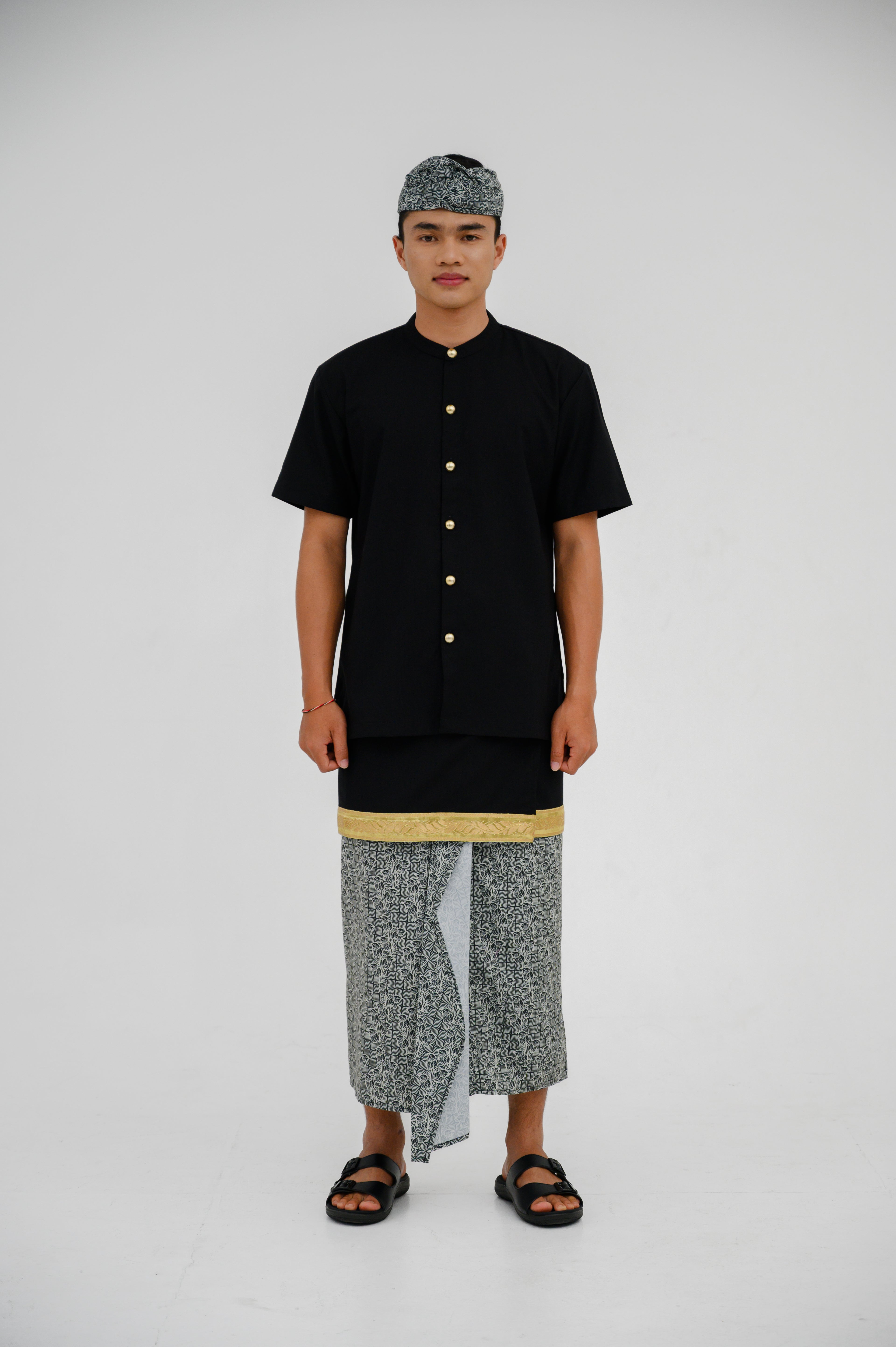 Atasan ML Mandarin Bali Lengan Pendek 2PR - Hitam